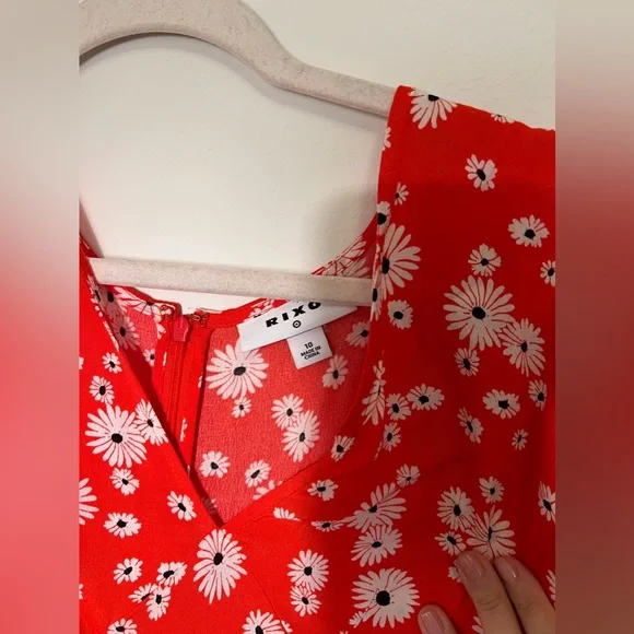 Rixo Daisy Red Floral Short Swing Dress - Size 10 - Picture 5 of 5
